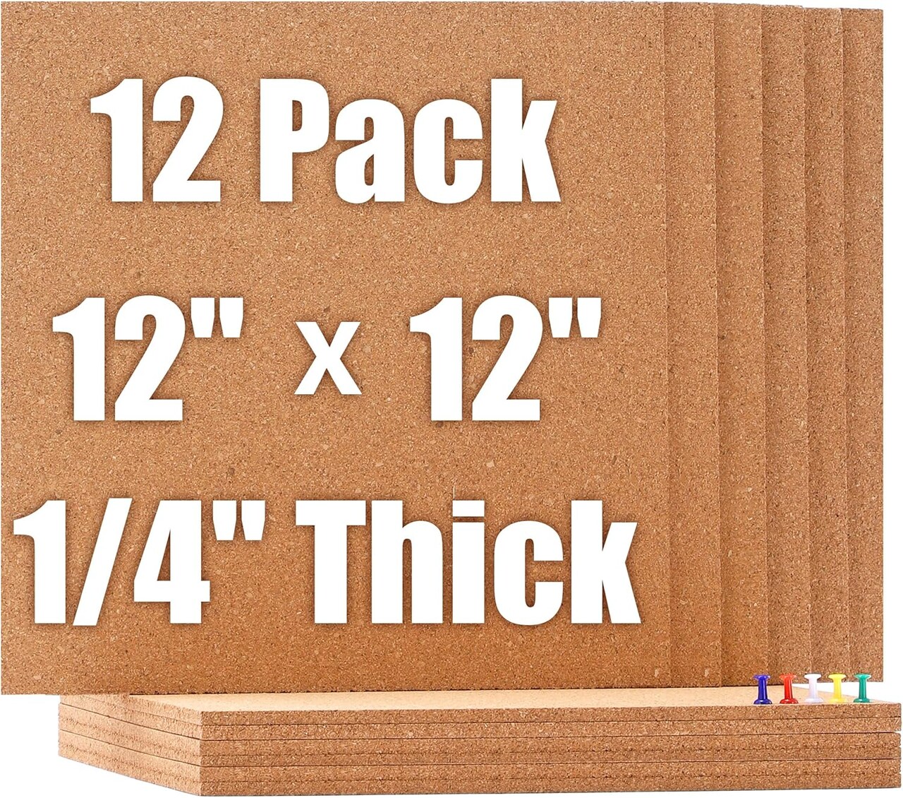 100 PCS - Cork Board 12"x12" -12 Pack Bulletin Boards 1/4" Thick Square Decorative Cork Tiles